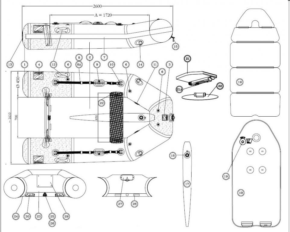 Zodiac 260 S et LR Blanc et gris