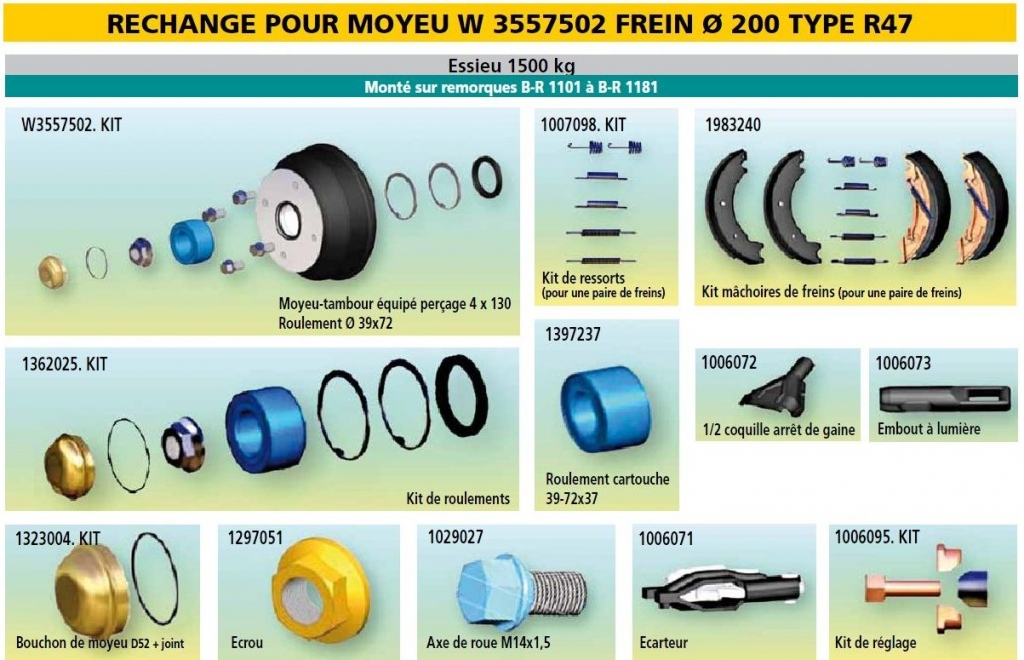Rechange essieu 1500 kg