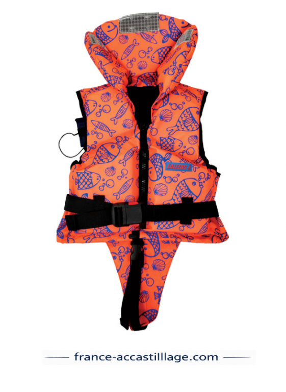 Gilet enfant 100N orange fluo avec motif aquatique Lalizas